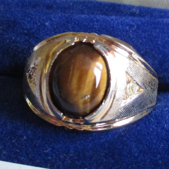 MEN’S VINTAGE TIGER EYE RING WITH SMALL CRYSTALS - Picture 6 of 10